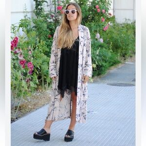 Topshop Bamboo Print Duster Kimono Peach Dusty Pink